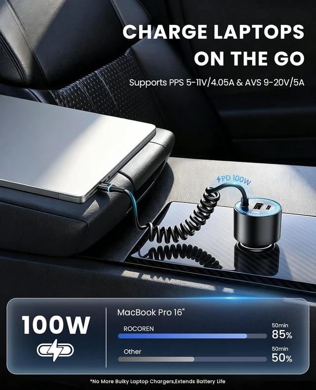 Alt view image 3 of 7 - 200W Car Charger USB C Fast Charge PD 100W Type C Car Fast Charger