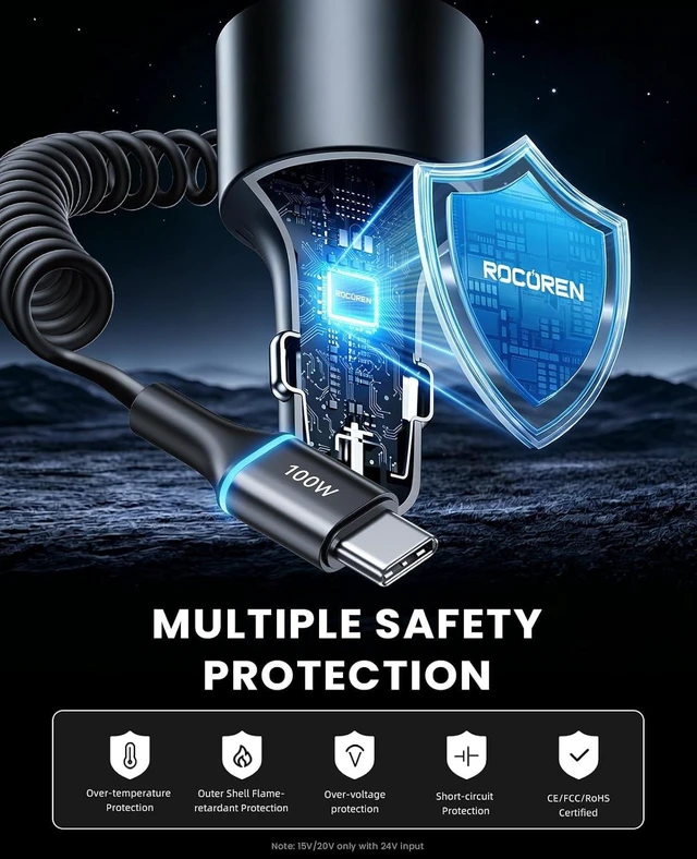 Alt view image 5 of 7 - 200W Car Charger USB C Fast Charge PD 100W Type C Car Fast Charger