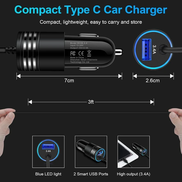 Alt view image 5 of 7 - Android Car Charger Type C Car Charger Fast Charging for