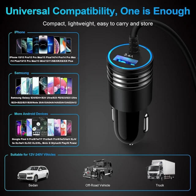 Alt view image 7 of 7 - Android Car Charger Type C Car Charger Fast Charging for
