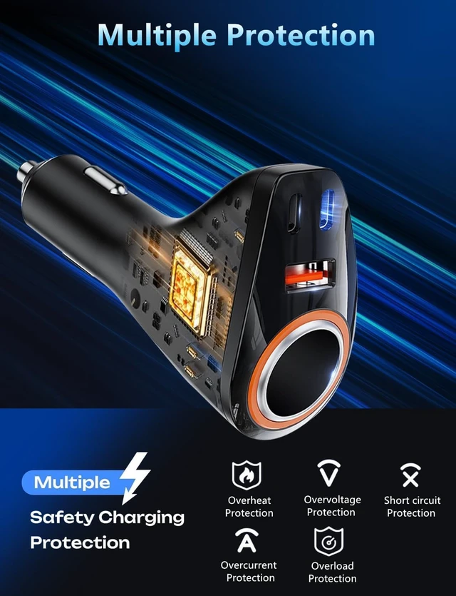 Alt view image 7 of 7 - 4 in 1 USB C Car Charger 170W Multi USB Cigarette Lighter Adapter