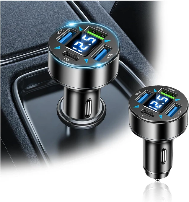 Main image of 4 Ports Car Charger Adapter 12V/24V Car Cigarette Lighter USB Charger Including 3.1A/PD/Super Fast Charging Ports Upgraded Cars Phone Chargers with LED Voltage Display & Soft Light