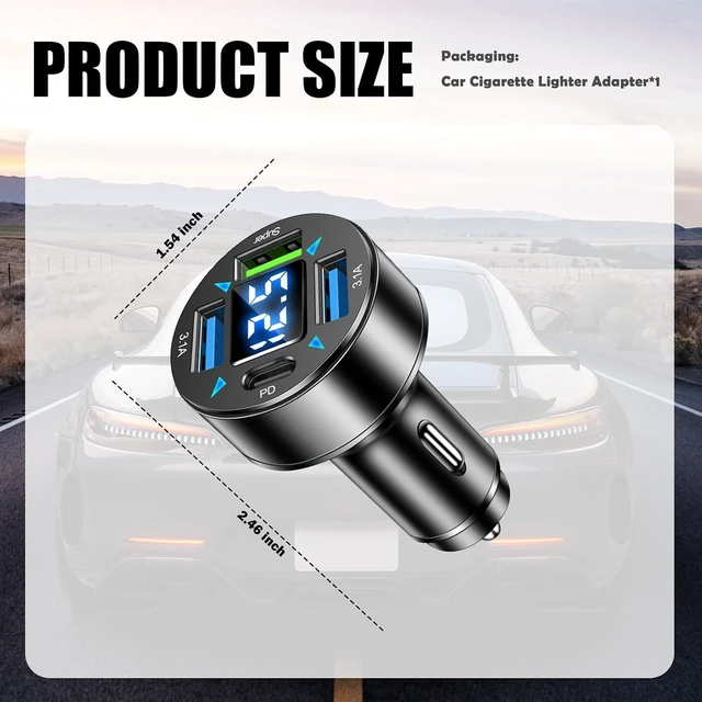 Alt view image 2 of 7 - 4 Ports Car Charger Adapter 12V/24V Car Cigarette Lighter USB Charger Including 3.1A/PD/Super Fast Charging Ports Upgraded Cars Phone Chargers with LED Voltage Display & Soft Light