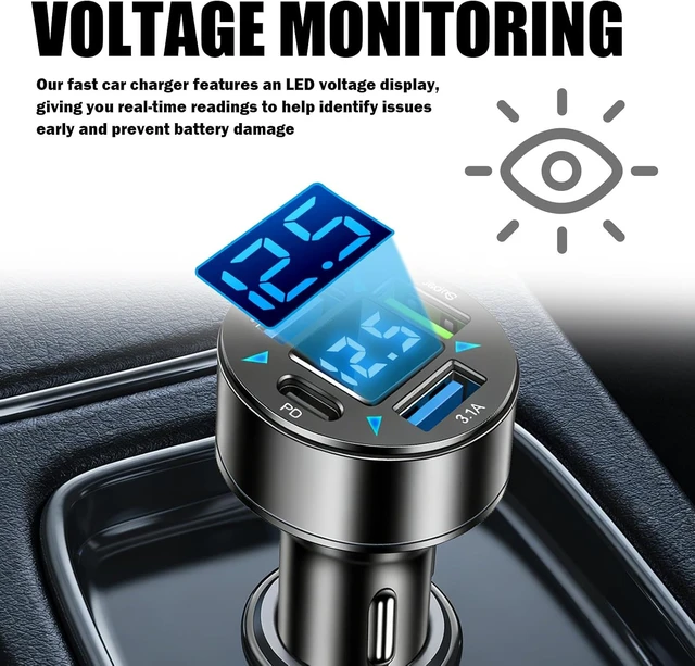 Alt view image 5 of 7 - 4 Ports Car Charger Adapter 12V/24V Car Cigarette Lighter USB Charger Including 3.1A/PD/Super Fast Charging Ports Upgraded Cars Phone Chargers with LED Voltage Display & Soft Light