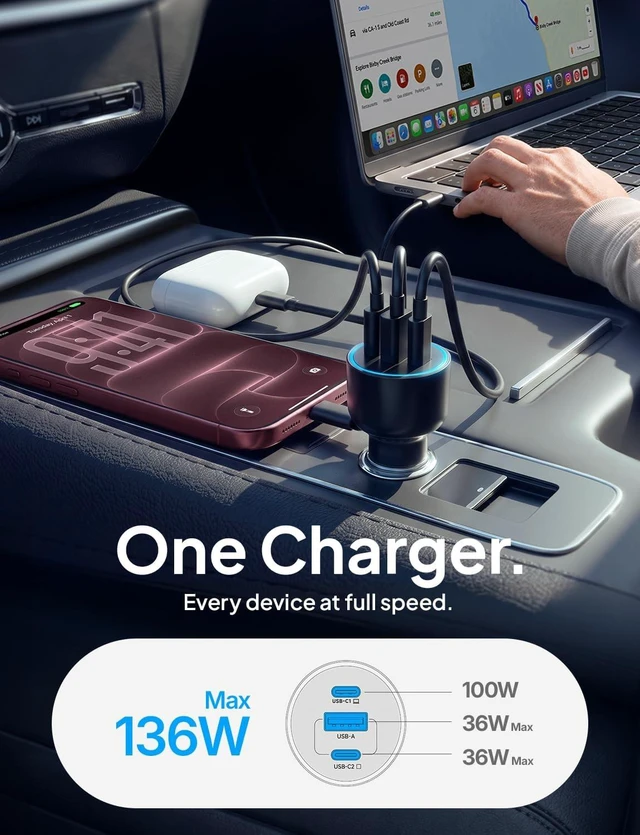 Alt view image 4 of 7 - 136W Car Charger USB C Fast Charge for iPhone 18 Pro Max iPhone Duo