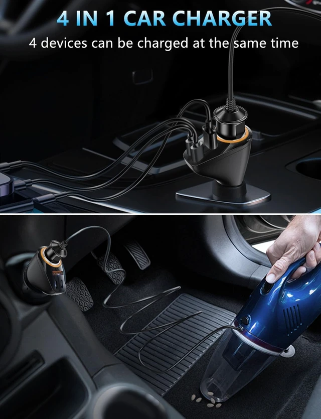 Alt view image 3 of 7 - 4 in 1 USB C Car Charger 170W Multi USB Cigarette Lighter Adapter
