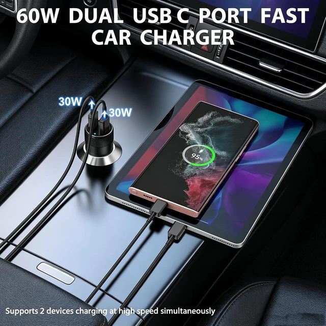 Alt view image 4 of 7 - 2Pack USB C Car Charger 60W Dual Port Power Fast Car Phone Charger Adapter