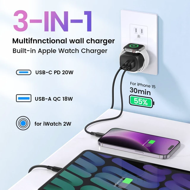 Alt view image 3 of 7 - PD 20W USB C Charger Block for Watch White