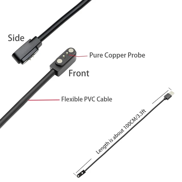 Alt view image 2 of 6 - Charger Compatible with VeryFitPro Fitpolo Tozo and YAMAY Smartwatches Including Models SW025 Letsfit ID205L Replaceable Magnetic USB Cable Smart Watch Fast Charging Cable (2 Black)