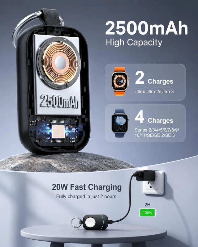 Alt view image 2 of 7 - 2500mAh Portable Charger for Watch Stocking Stuffers for Women & Men