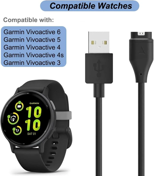 Alt view image 2 of 7 - Charger for Garmin Vivoactive 6/5/4/4s/3 Replacement USB Charging Cable with Black Dust Plug for Garmin Watch(1)