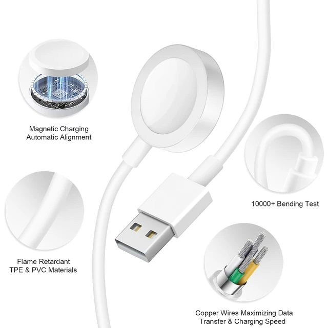 Alt view image 7 of 7 - Fast Charger for Watch Charger 3.2FT Wireless Cord with USB A Block
