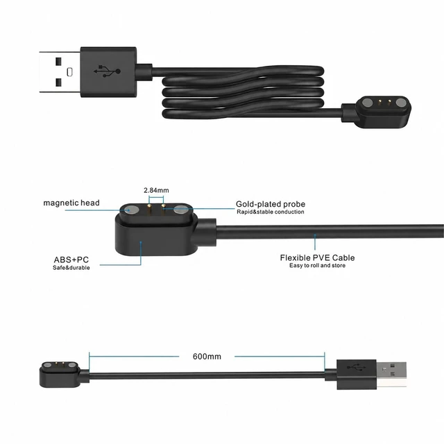 Alt view image 7 of 7 - 3Pack Smart watch Charger 2-Pin USB Magnetic Charging Cable for SmartWatch