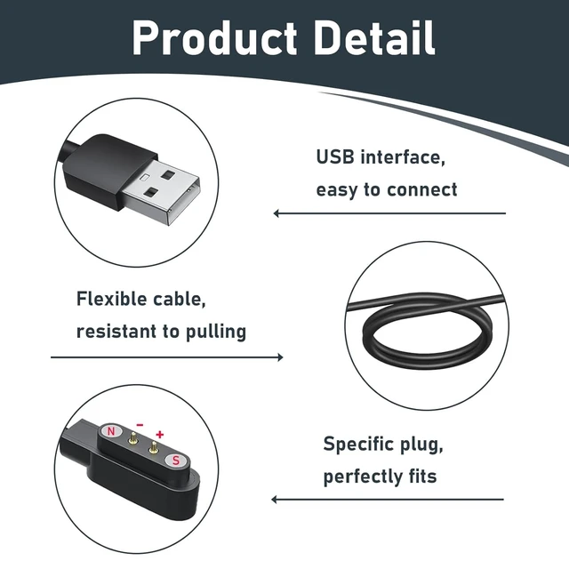 Alt view image 4 of 5 - Fast Wall Smart Watch Charger 2-Pin 4 mm Magnetic USB Charging Cable Replacement Charging Cord for Smartwatch & Fitness Tracker Strong Magnetic Adsorption Fast Safe Charging