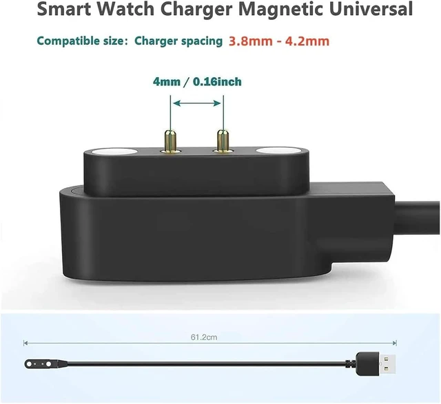 Alt view image 2 of 7 - 2-Pack Smart Watch Universal Charger Magnetic da fit Watch Accessories 60cm USB-A 2 Pin 4mm Magnetic Charging Cable Compatible with All 2-Pin 3.8mm - 4.2mm Pin-Pitch Smartwatch