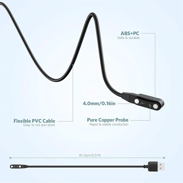 Alt view image 5 of 7 - 2-Pack Smart Watch Universal Charger Magnetic da fit Watch Accessories 60cm USB-A 2 Pin 4mm Magnetic Charging Cable Compatible with All 2-Pin 3.8mm - 4.2mm Pin-Pitch Smartwatch