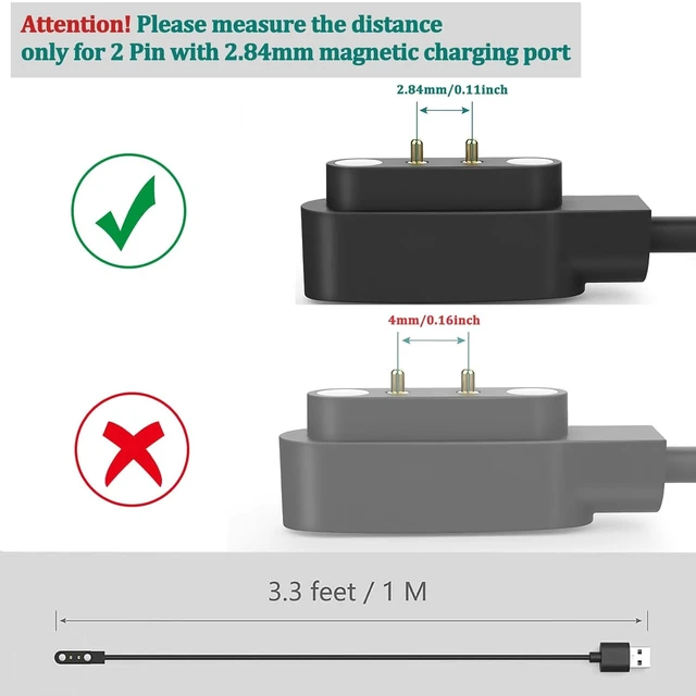 Alt view image 5 of 7 - 2 Pack VeryFit Smartwatch Charger Cable Magnetic USB Charging Cable for Veryfit Smart Watch ID205L ID205U IDW28 ID207 IDW13 IDW15 IDW19 ID208 Plus ID208BT ID206 and More (3.3ft/100cm)