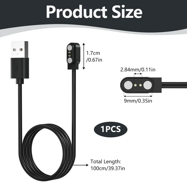 Alt view image 6 of 7 - 2 Pack VeryFit Smartwatch Charger Cable Magnetic USB Charging Cable for Veryfit Smart Watch ID205L ID205U IDW28 ID207 IDW13 IDW15 IDW19 ID208 Plus ID208BT ID206 and More (3.3ft/100cm)