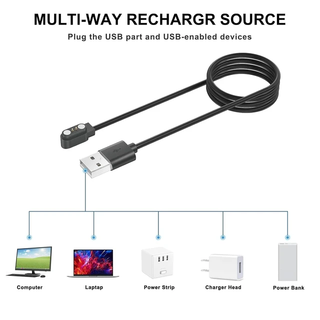 Alt view image 7 of 7 - 2 Pack VeryFit Smartwatch Charger Cable Magnetic USB Charging Cable for Veryfit Smart Watch ID205L ID205U IDW28 ID207 IDW13 IDW15 IDW19 ID208 Plus ID208BT ID206 and More (3.3ft/100cm)