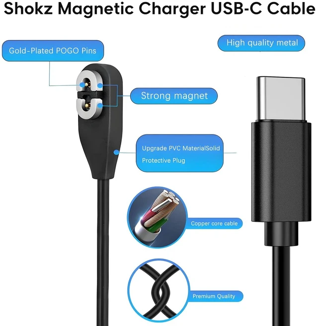 Alt view image 2 of 7 - Shokz Headphone Charger USB C Cable to Magnetic Charging Cord 2-Pack 3.3ft