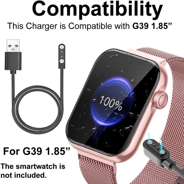 Alt view image 2 of 4 - smart watch Charger Cables Compatible with KACUBAKU AKUMAKA G39 1.85 Smartwatch and Compatible with DEKELIFE G39 (2 Pack)