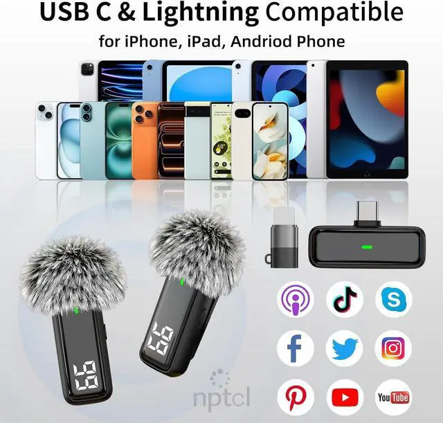 Alt view image 6 of 7 - Wireless Lavalier Microphone for iPhone iPad Android, Mini USB C Mic | 24H Charging Case, Digital Charge Display, Noise Reduction for Content Creator Video Recording Vlog Podcast YouTube TikTok
