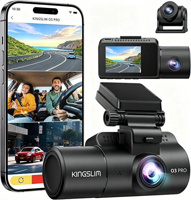 Main image of Kingslim 3 Channel 5G WiFi Dash Cam with 64GB Card, 2.5K/1080P Front and Rear Inside Dashcam, 2.5K/1080P/1080P Three Way Dash Camera for Cars Auto IR Night Vision, Loop Recording, APP Control(O3PRO)