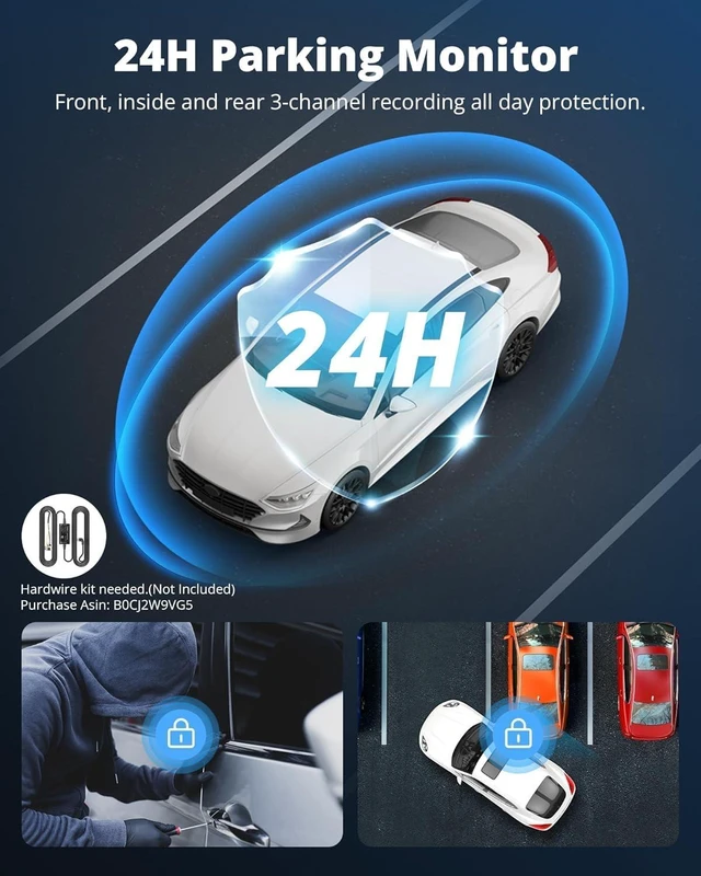 Alt view image 6 of 7 - Kingslim 3 Channel 5G WiFi Dash Cam with 64GB Card, 2.5K/1080P Front and Rear Inside Dashcam, 2.5K/1080P/1080P Three Way Dash Camera for Cars Auto IR Night Vision, Loop Recording, APP Control(O3PRO)