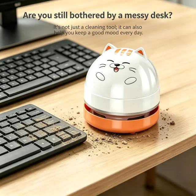 Alt view image 2 of 7 - YUNYILAN Mini Desktop Vacuum Cleaner, Portable USB Vacuum Cleaner for Desk Mini Cute Cartoon Desktop Vacuum for Cleaning Eraser Crumbs, Dust, Crumbs, Computer, Keyboard and Car (White Orange)