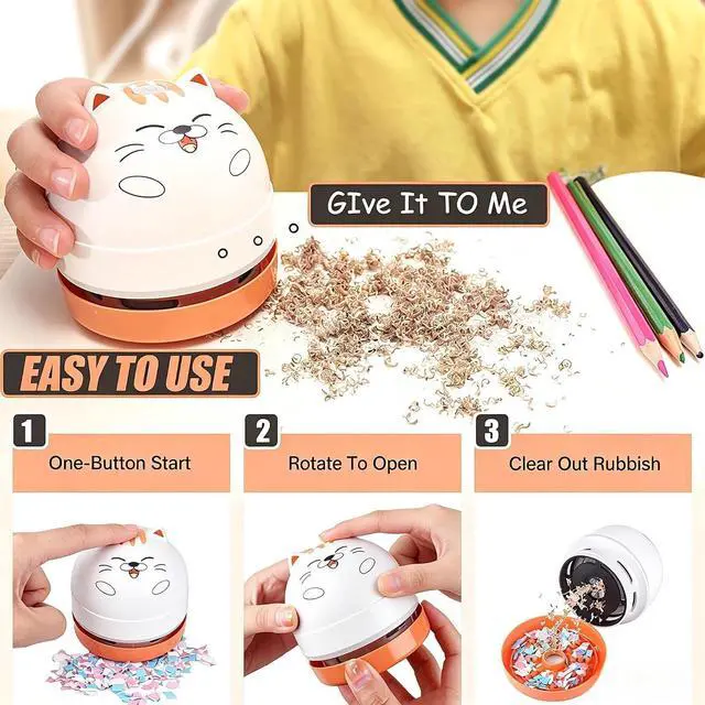Alt view image 3 of 7 - YUNYILAN Mini Desktop Vacuum Cleaner, Portable USB Vacuum Cleaner for Desk Mini Cute Cartoon Desktop Vacuum for Cleaning Eraser Crumbs, Dust, Crumbs, Computer, Keyboard and Car (White Orange)