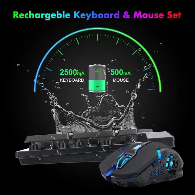Alt view image 4 of 6 - Gaming Wireless Keyboard and Mouse RGB Backlit Rechargeable Battery Gamer | Mechanical Feel Anti-ghosting with Side Button for PC Computer Laptop Compatible with Windows Mac Ps4/Ps5 Xbox one