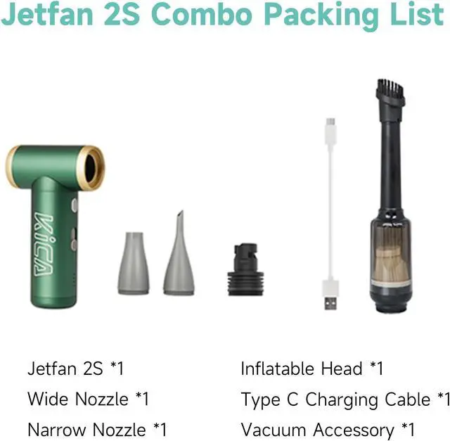 Alt view image 7 of 7 - KiCA JetFan 2S Combo Compressed AirCan Substitute,117000RPM Air Duster Electric Blower for ComputerKeyboard Cleaning,Hair Drying,Camping,Outdoors,Car,Barbershop,Handmade,Rechargable,Metal Body,Green