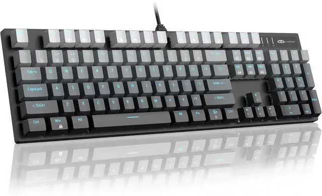 Alt view image 6 of 7 - MageGee MK-Storm Mechanical Gaming Keyboard, 104 Keys Wired Light Up Keyboard with Linear Red Switch, Ice Blue Backlit, Double-Shot Keycaps, N-Key Rollover for Laptop, Desktop, PC (Gradient Gray)