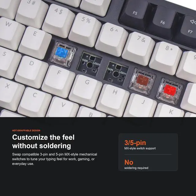 Alt view image 6 of 7 - Keychron C1 Wired Mechanical Keyboard, TKL 87-Key Tenkeyless Gaming Keyboard for Mac Windows, Hot-Swappable Gateron G Pro Red Switches, White Backlit, USB-C, Double-Shot ABS Keycaps