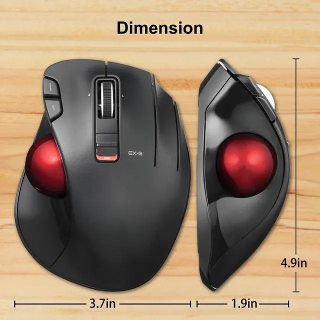Alt view image 3 of 7 - ELECOM EX-G Trackball Mouse, 2.4GHz USB Wireless, Ergonomic Design, Thumb Control, Smooth Precise Tracking Roller Ball, 6 Programmable Buttons, Tilt Scroll, Computer Mice for Laptop PC, Windows & Mac