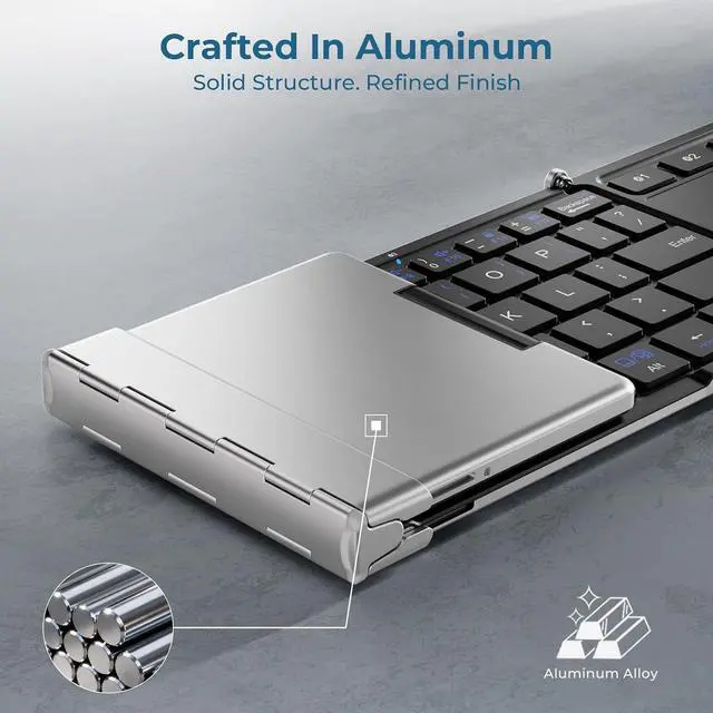 Alt view image 4 of 7 - iClever BK08 Foldable Keyboard with Touchpad for Phone and Tablet, Silver | Multi-Touch Trackpad, Pocket-Sized, Aluminum Build, 3-Device Bluetooth Switching, USB-C Charging, for Travel and Remote Work