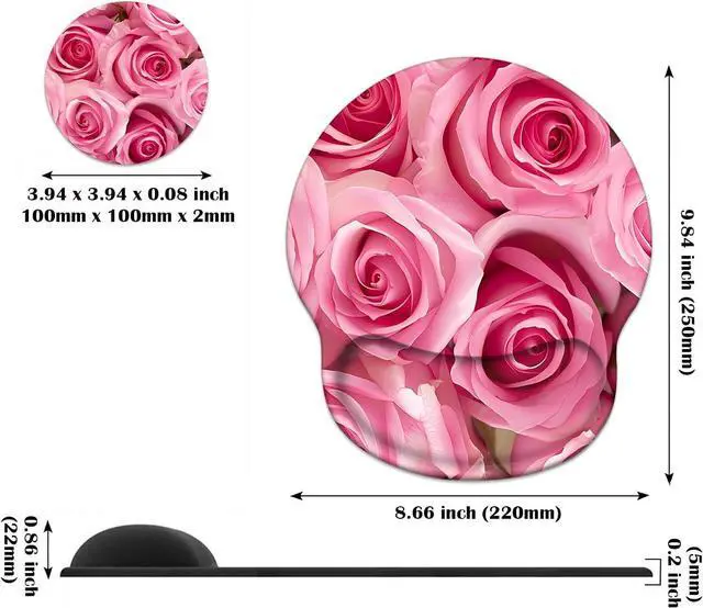 Alt view image 3 of 6 - Ergonomic Mouse Pad Wrist Support with Coasters Set, Cute Large Wrist Rest Pad with Non-Slip PU Base for Laptop Computer Home Office Working Gaming Pain Relief, Pink Roses