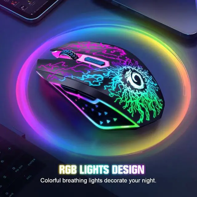 Alt view image 4 of 7 - VersionTECH. Wireless Gaming Mouse, Rechargeable Computer Mouse Mice with Colorful LED Lights, Silent Click, 2.4G USB Nano Receiver, 3 Level DPI for PC Gamer Laptop Desktop Chromebook Mac-Black