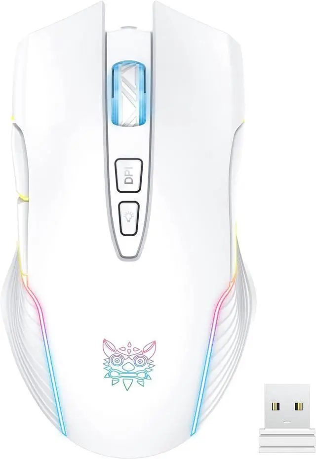 Main image of PHNIXGAM RGB Backlight Rechargeable Wireless Gaming Mouse for PC, White | Ergonomic mouse, up to 3600 DPI, 7 non-programmable buttons, works with Vista/Linux/Mac, 2.4G USB included