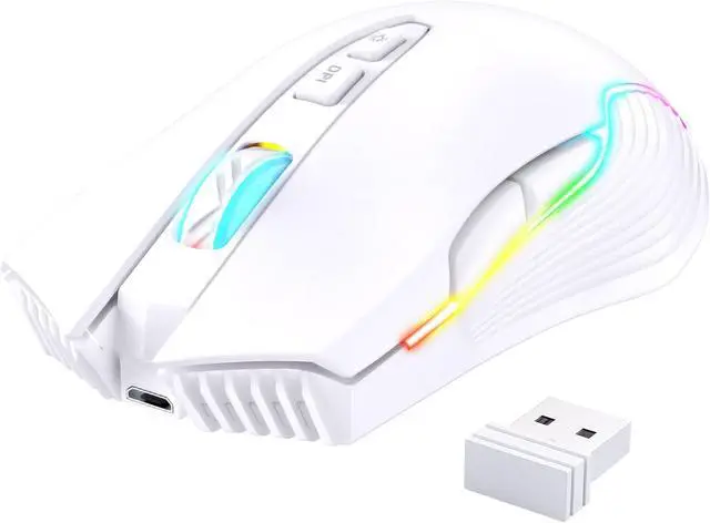 Alt view image 7 of 7 - PHNIXGAM RGB Backlight Rechargeable Wireless Gaming Mouse for PC, White | Ergonomic mouse, up to 3600 DPI, 7 non-programmable buttons, works with Vista/Linux/Mac, 2.4G USB included
