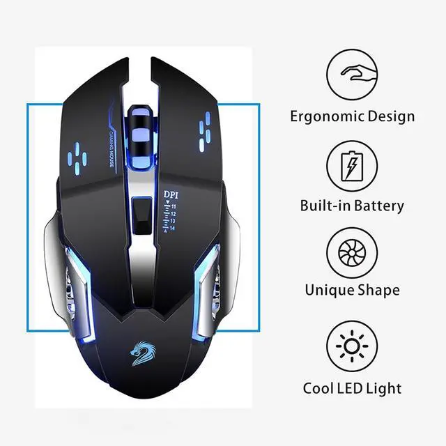 Alt view image 6 of 7 - Uciefy Q85 Rechargeable Wireless Gaming Mouse, Ergonomic Silent Mouse Black | 2.4GHz Optical, Quiet Click, 4 LED Light, Side Buttons, 3 Adjustable DPI, Ergonomic, Auto Sleeping, USB Receiver, Cordless
