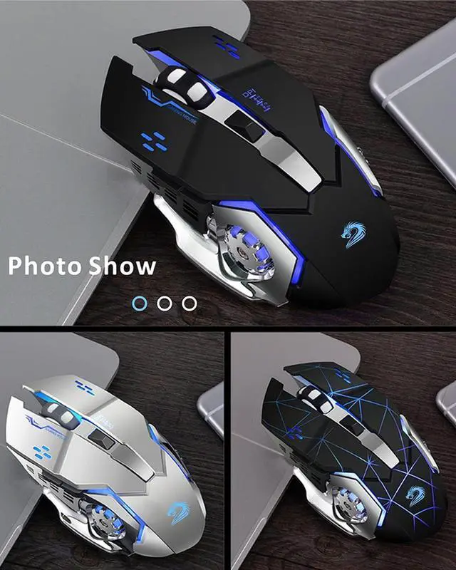 Alt view image 7 of 7 - Uciefy Q85 Rechargeable Wireless Gaming Mouse, Ergonomic Silent Mouse Black | 2.4GHz Optical, Quiet Click, 4 LED Light, Side Buttons, 3 Adjustable DPI, Ergonomic, Auto Sleeping, USB Receiver, Cordless
