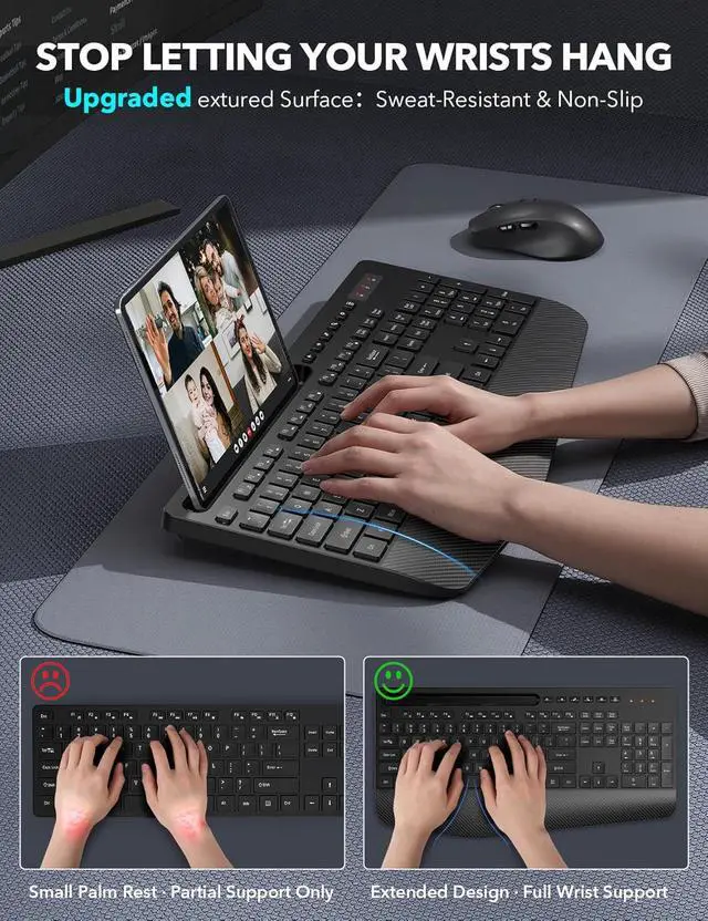 Alt view image 2 of 7 - Wireless Keyboard and Mouse Combo - Full-Sized, Ergonomic Wrist Rest | Phone Holder, Sleep Mode, 2.4G Quiet Keyboard for PC Laptop, Trueque KM23 Complete Work Setup for Office or Home