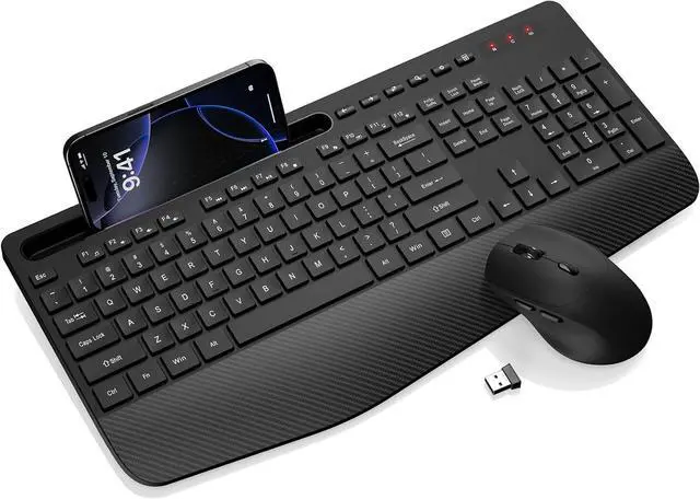 Main image of Wireless Keyboard and Mouse Combo - Full-Sized, Ergonomic Wrist Rest | Phone Holder, Sleep Mode, 2.4G Quiet Keyboard for PC Laptop, Trueque KM23 Complete Work Setup for Office or Home