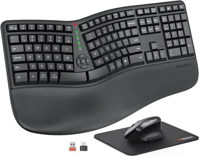 Main image of MEETION Ergonomic Keyboard and Mouse Combo, Split Design, Vertical Mouse | Rechargeable full-size keyboard with cushioned wrist rest, 2.4GHz USB receiver, natural typing, for Windows, Mac, PC, laptop