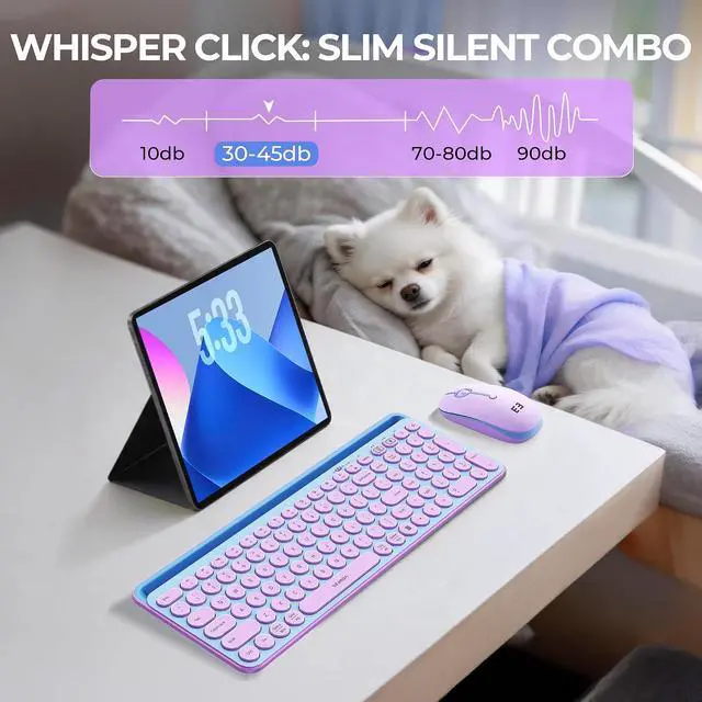 Alt view image 4 of 7 - seenda CTU-301 Bluetooth Keyboard and Mouse Combo for iPad,Blue&Purple | Bluetooth+2.4G combo with tablet holder, full-size keys and quiet clicks for iPad, iPhone, Mac, Windows and Android.