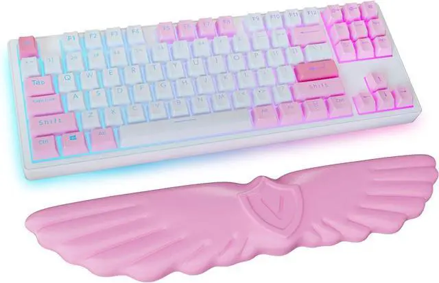 Main image of Angel Wing Cloud Keyboard Wrist Rest, Soft Leather Memory Foam Keyboard Wrist Support for Pain Relief, Ergonomic Anti-Slip Cute Computer Palm Rest for PC Gaming/Laptop/Hand Pad(1-Wing Pink)