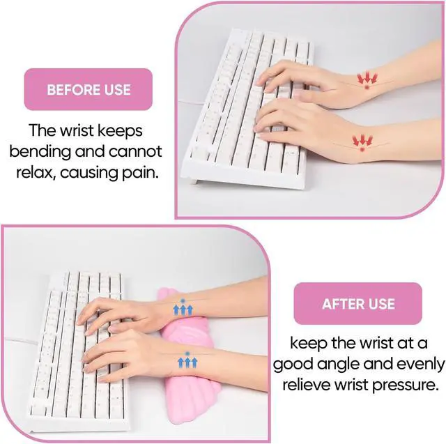 Alt view image 3 of 7 - Angel Wing Cloud Keyboard Wrist Rest, Soft Leather Memory Foam Keyboard Wrist Support for Pain Relief, Ergonomic Anti-Slip Cute Computer Palm Rest for PC Gaming/Laptop/Hand Pad(1-Wing Pink)