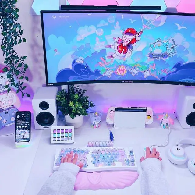 Alt view image 6 of 7 - Angel Wing Cloud Keyboard Wrist Rest, Soft Leather Memory Foam Keyboard Wrist Support for Pain Relief, Ergonomic Anti-Slip Cute Computer Palm Rest for PC Gaming/Laptop/Hand Pad(1-Wing Pink)