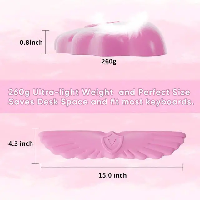 Alt view image 7 of 7 - Angel Wing Cloud Keyboard Wrist Rest, Soft Leather Memory Foam Keyboard Wrist Support for Pain Relief, Ergonomic Anti-Slip Cute Computer Palm Rest for PC Gaming/Laptop/Hand Pad(1-Wing Pink)